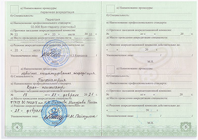 Сертификат Первичная аккредитация врача-психиатра